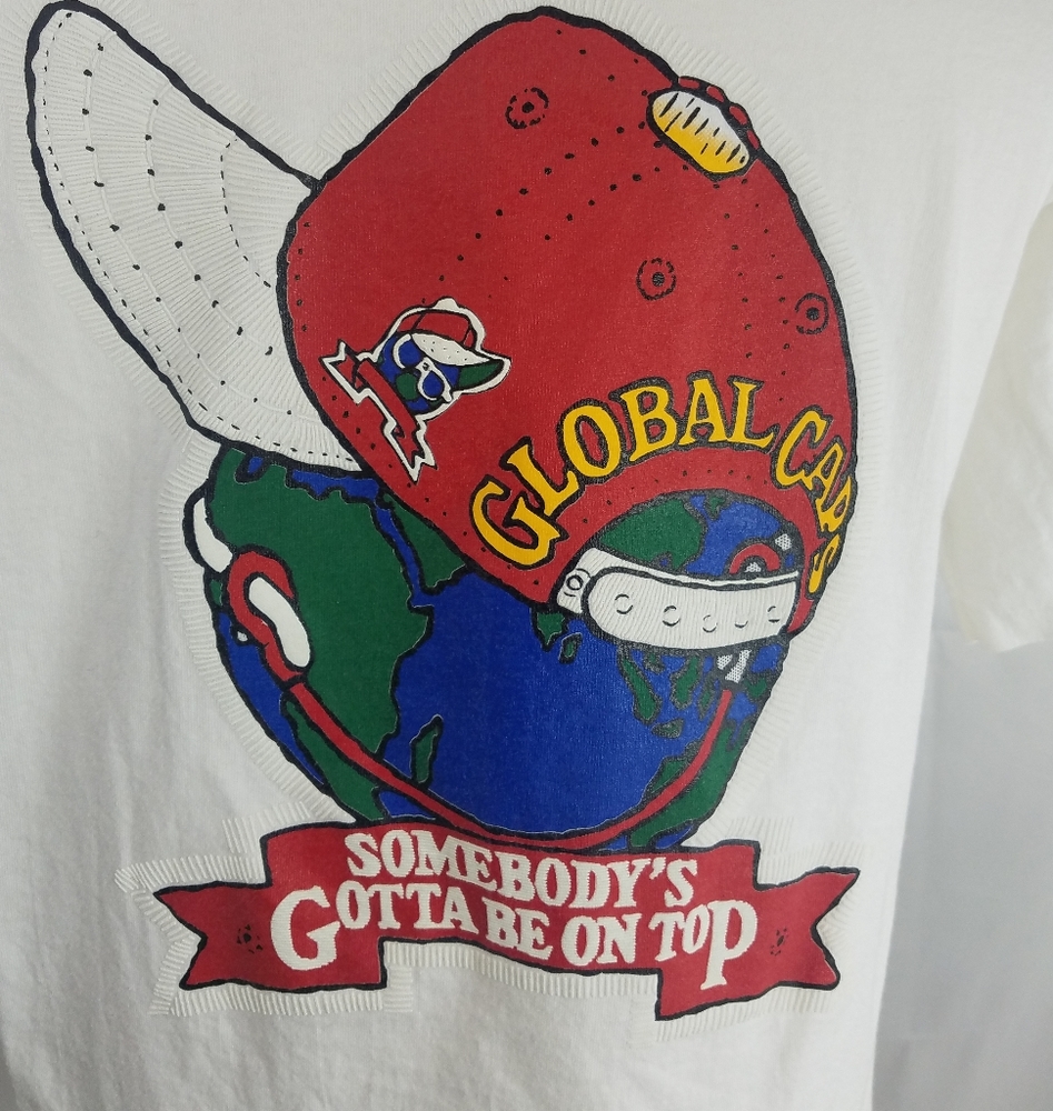 VTG 1990s graphic Hanes Global Caps tee shirt
